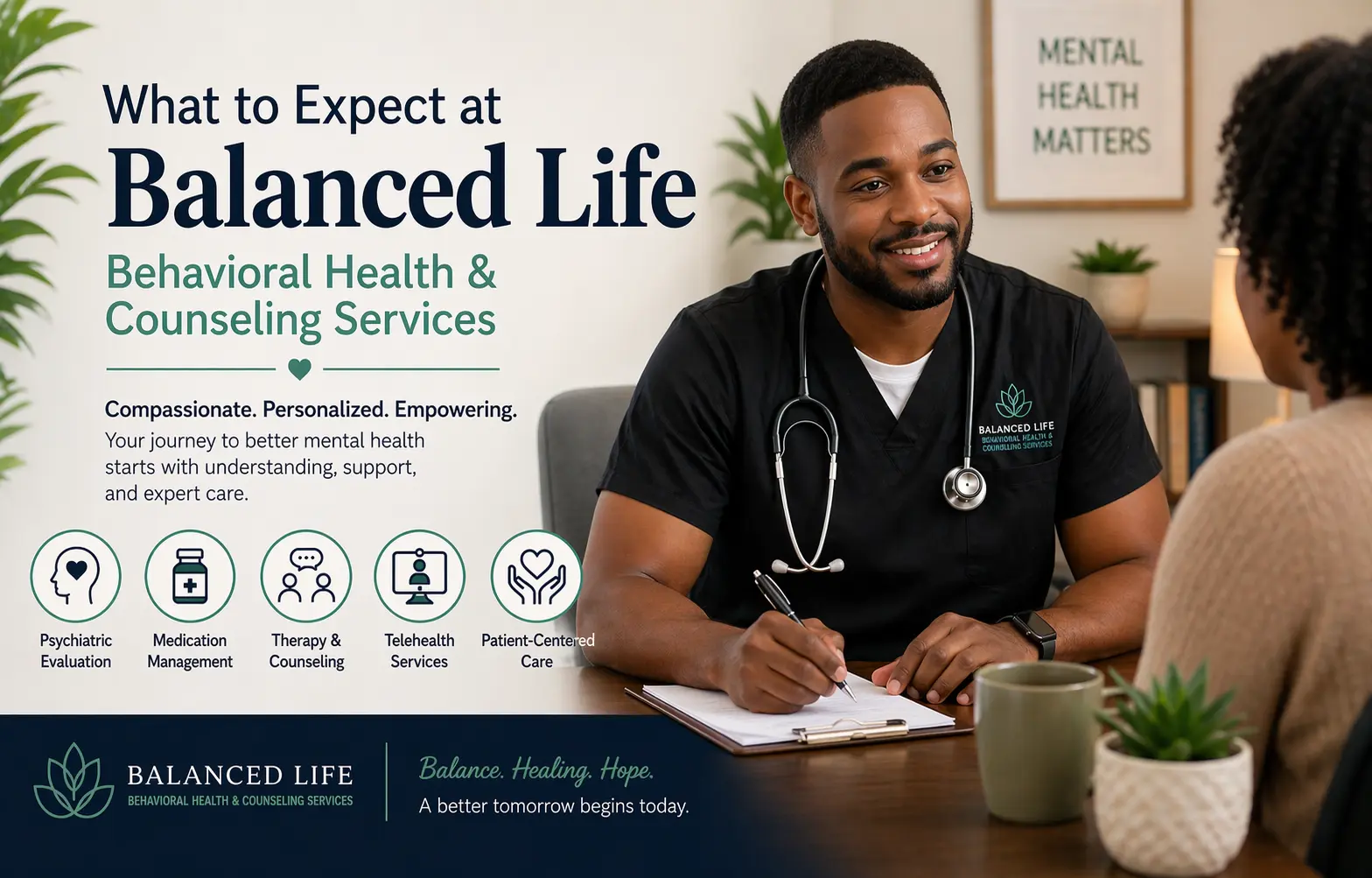 Male psychiatric nurse practitioner offering mental health support at Balanced Life Behavioral Health & Counseling Services