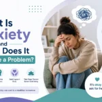 Woman showing signs of anxiety and stress in a modern mental health awareness illustration