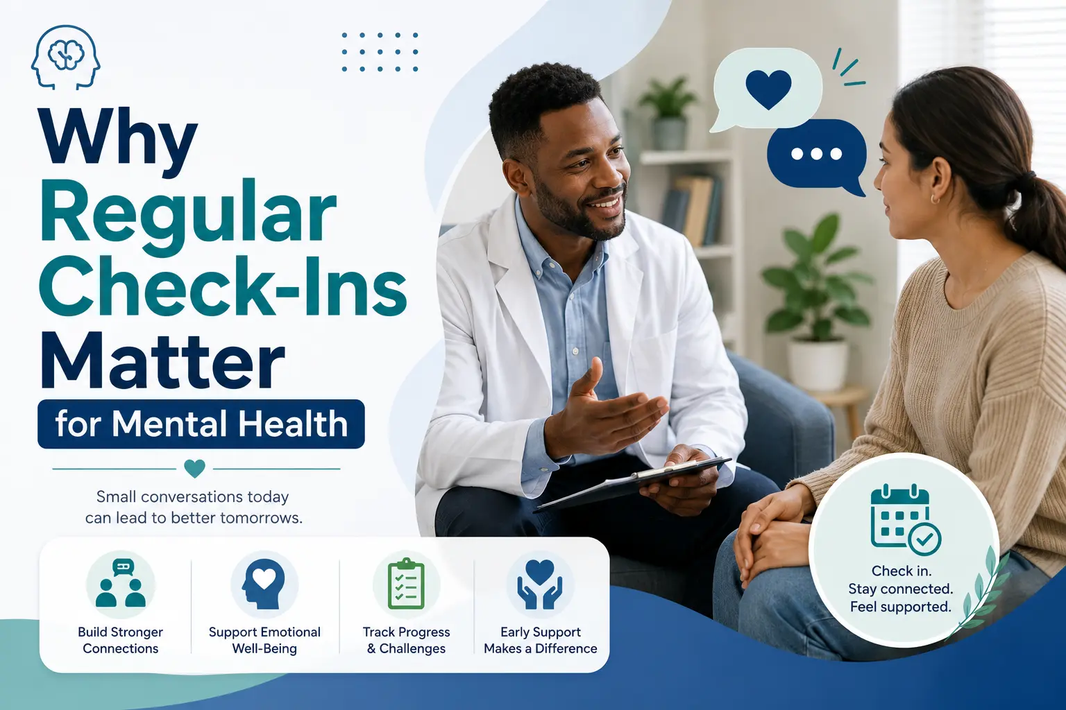 Mental health check in session with a Black male doctor explaining why regular check ins matter for mental health